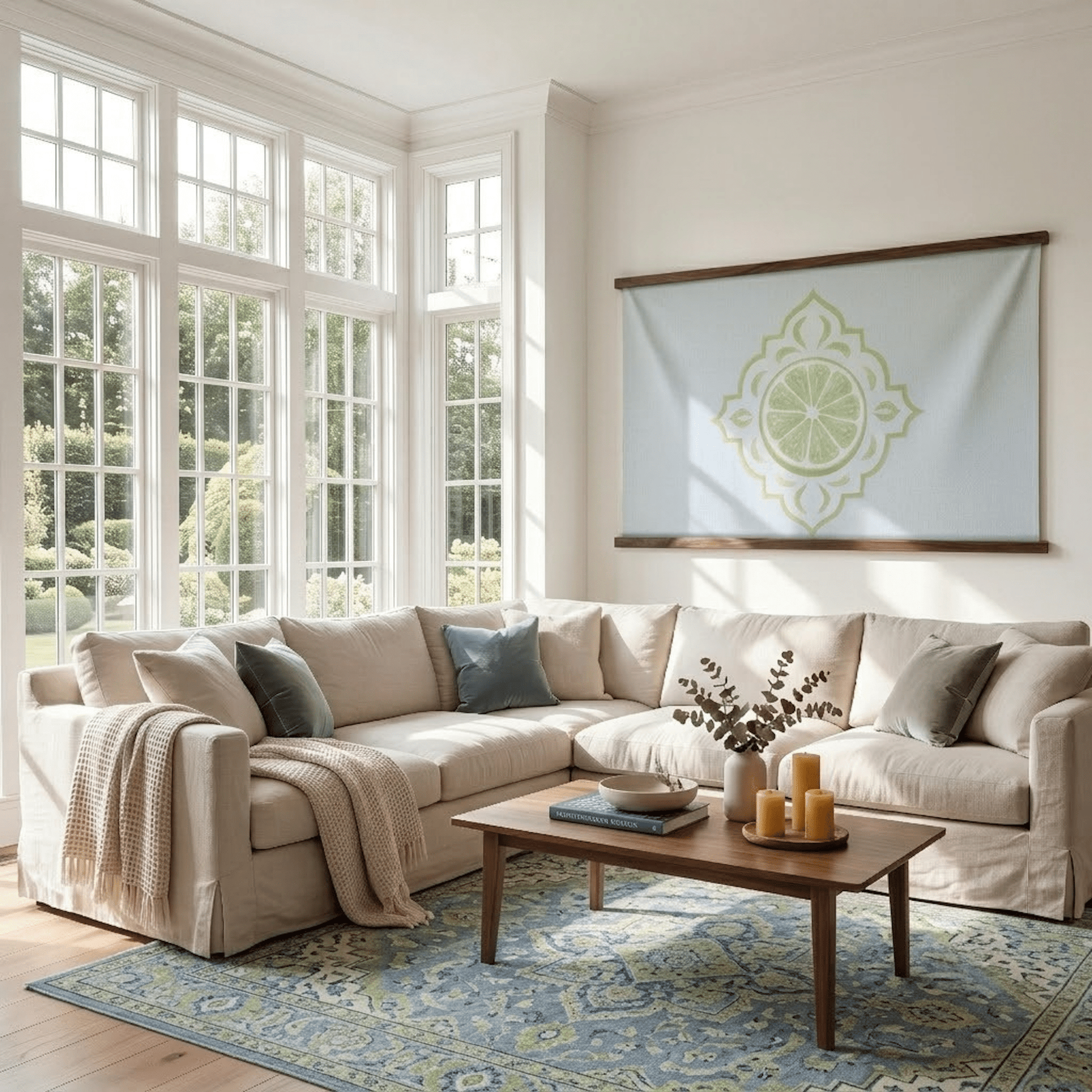 Key Lime Columbia Blue Mosaic Study - Tapestry - Lemon Park
