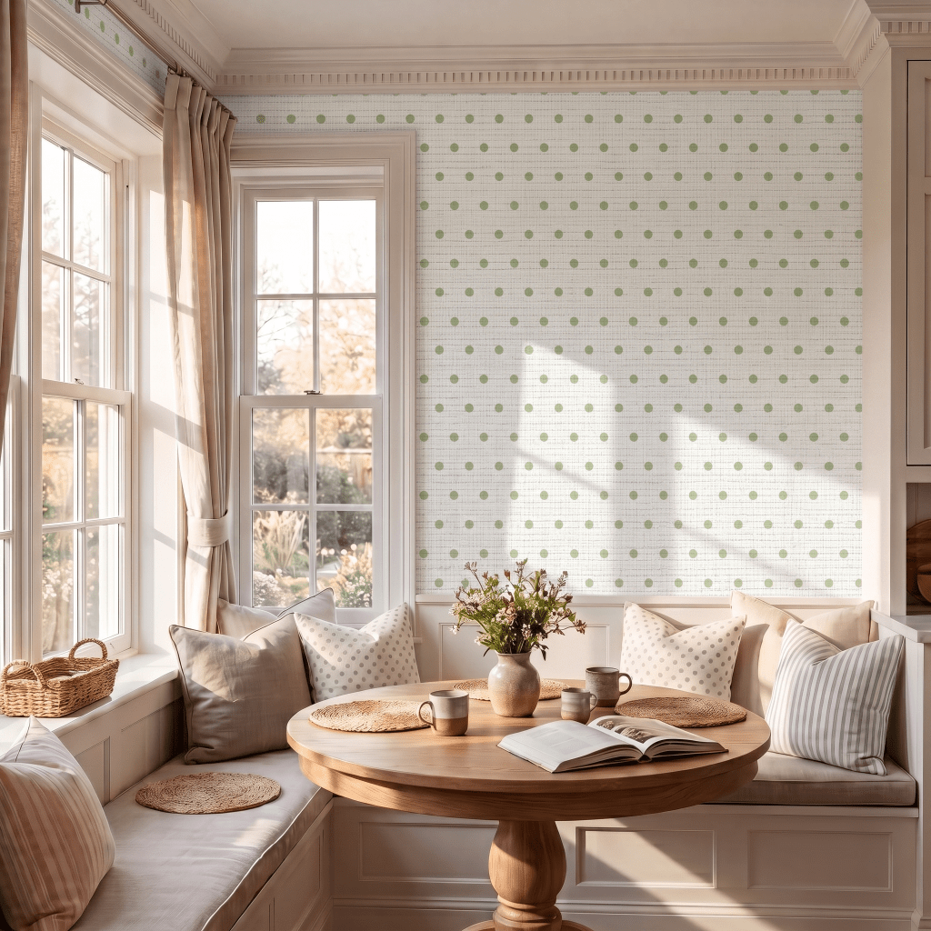 Key Lime Ice Polka Dot Faux Grasscloth Wallpaper - Lemon Park