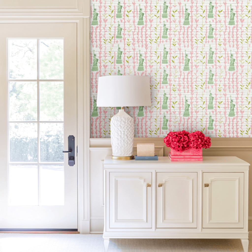 Lady Liberty Faux Grasscloth Wallpaper - Lemon Park