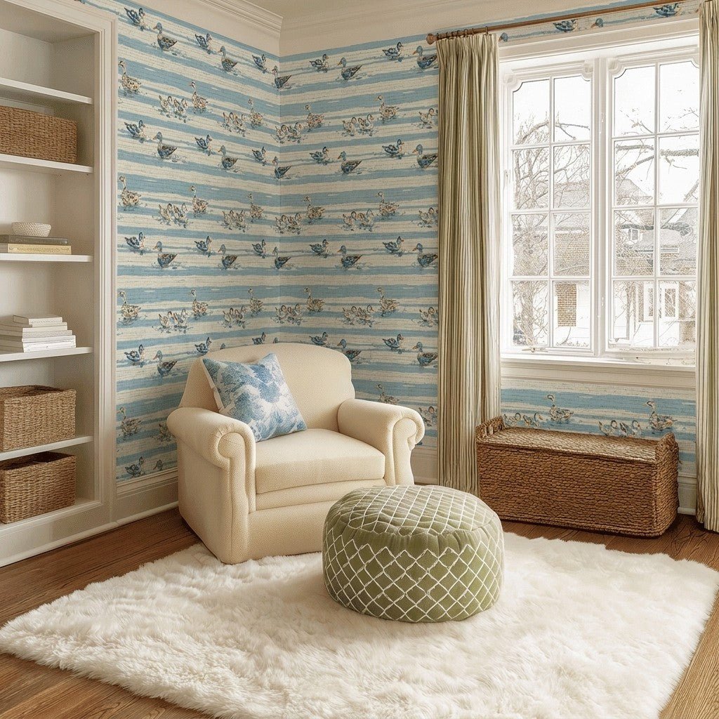 Lakeside Stripe Faux Grasscloth Wallpaper - Lemon Park