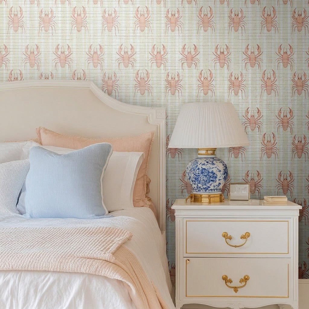 Larry Lobsters Faux Grasscloth Wallpaper - Lemon Park