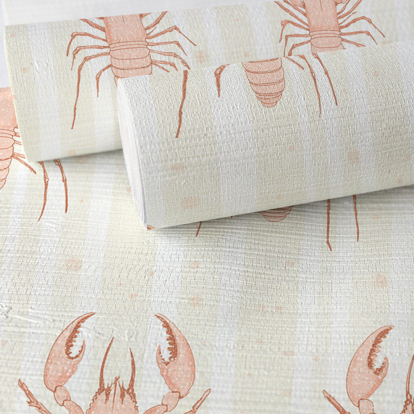 Larry Lobsters Faux Grasscloth Wallpaper