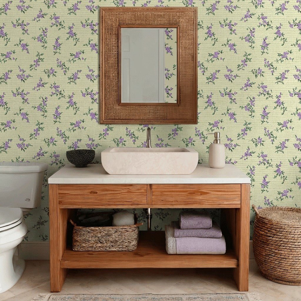 Lavender Sprig Faux Grasscloth Wallpaper - Lemon Park
