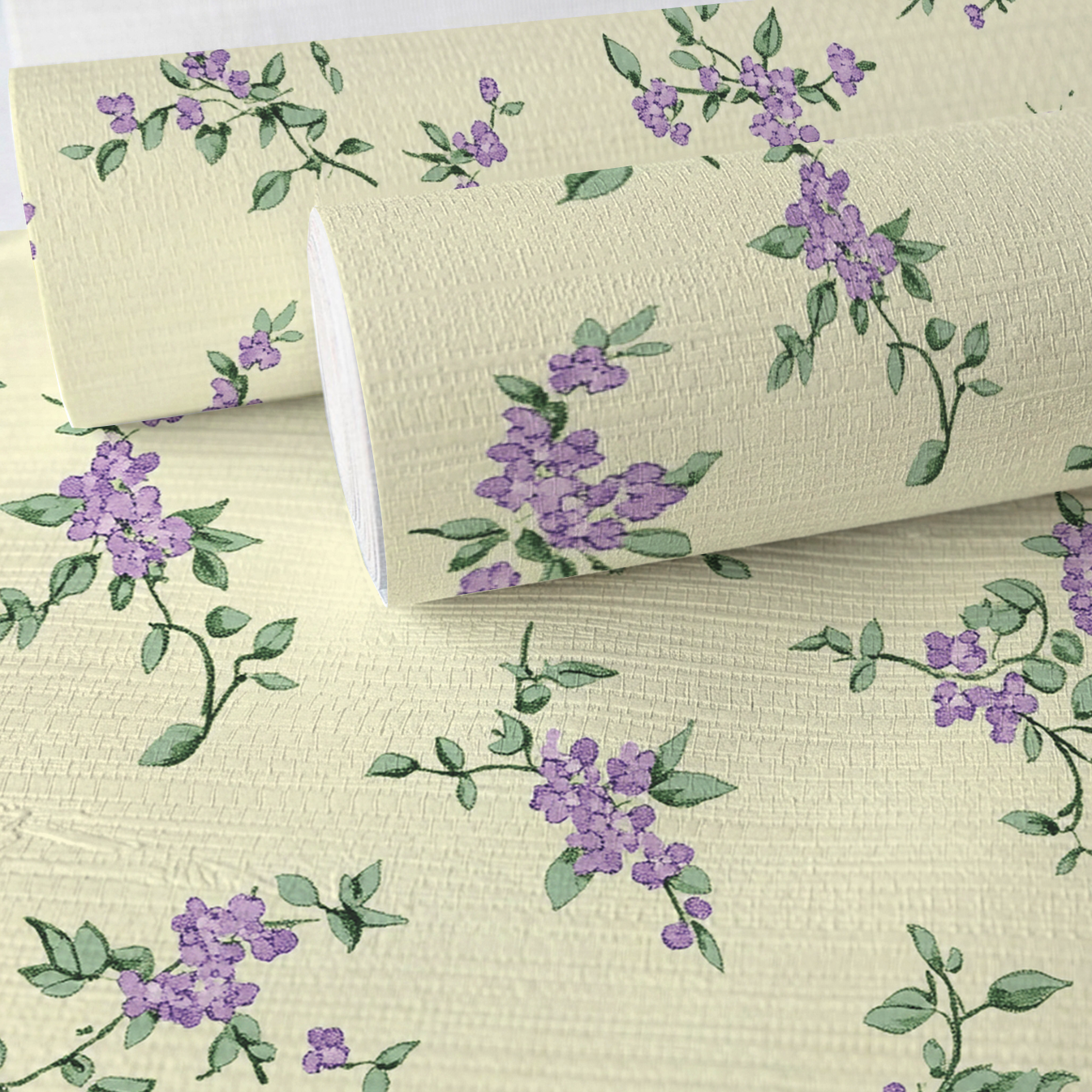 Lavender Sprig Faux Grasscloth Wallpaper