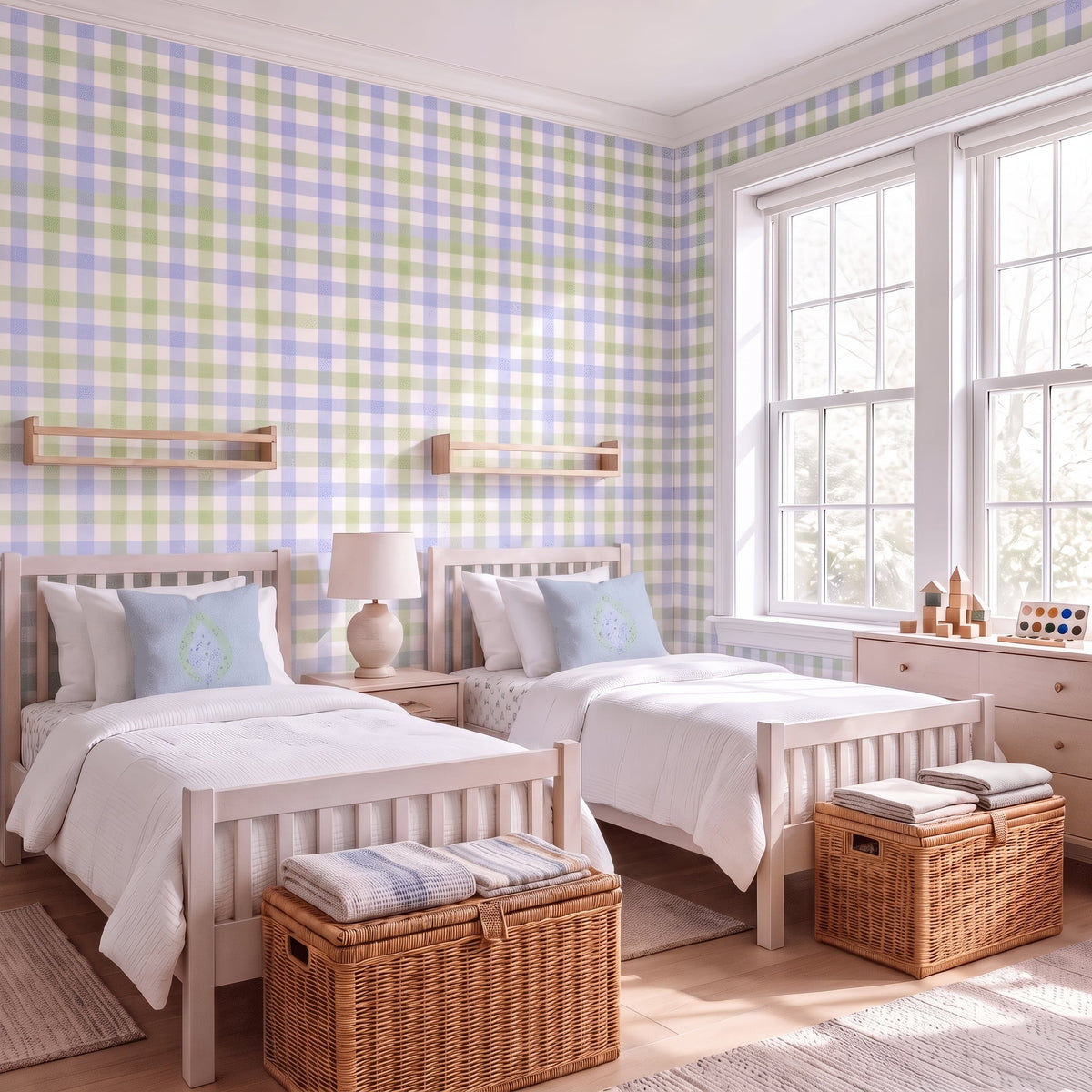 Leaf Me Be Gingham Wallpaper - Lemon Park