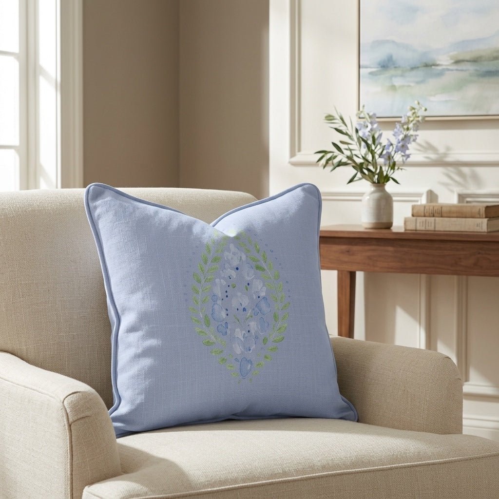 Leaf Me Be Periwinkle Bloom Throw Pillow - Lemon Park