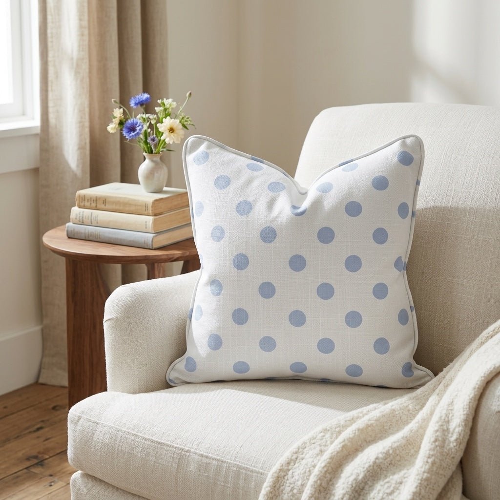 Leaf Me Be Periwinkle Dots Throw Pillow - Lemon Park