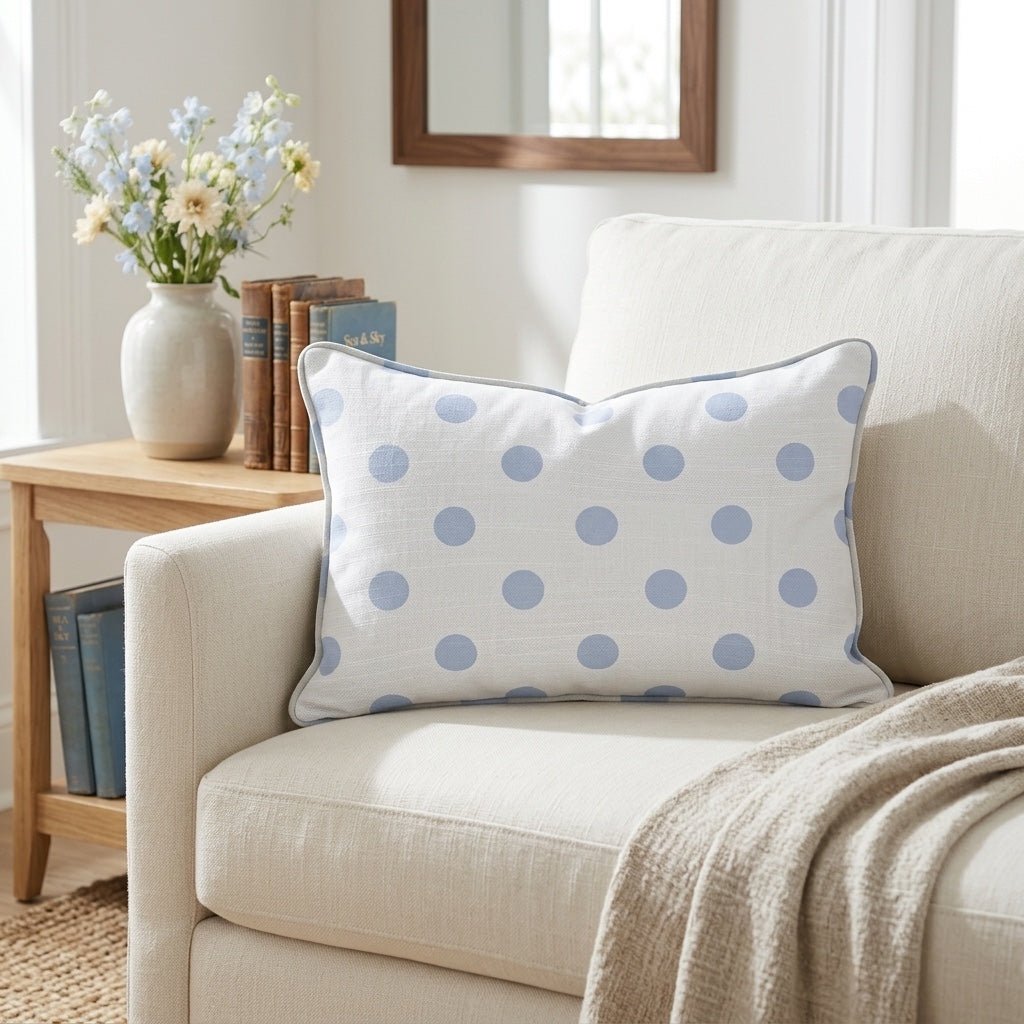 Leaf Me Be Periwinkle Dots Throw Pillow - Lemon Park