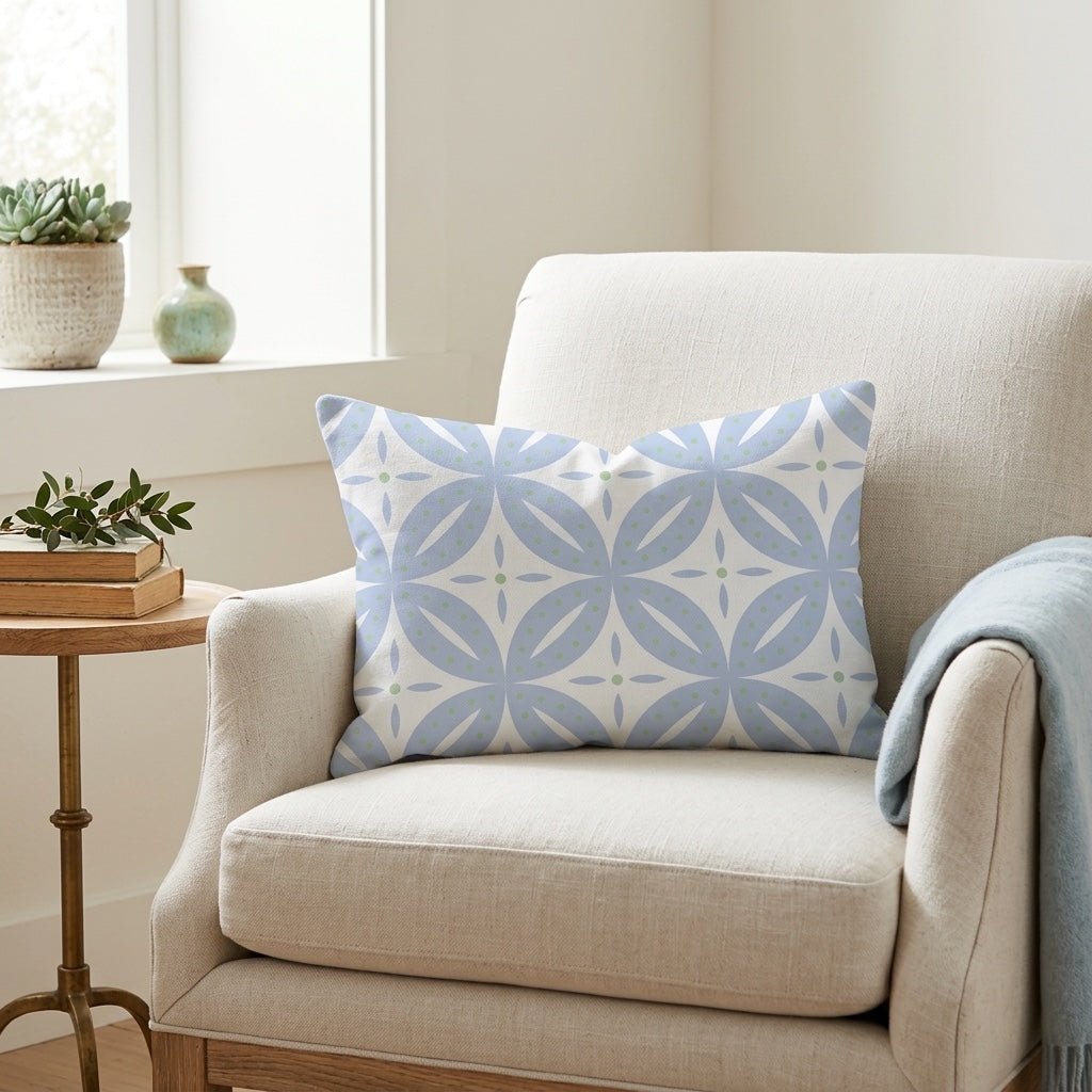 Leaf Me Be Periwinkle Grid Throw Pillow - Lemon Park