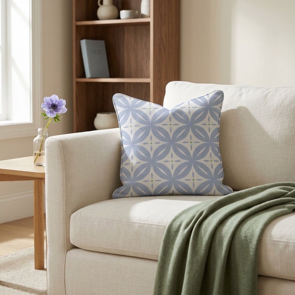 Leaf Me Be Periwinkle Grid Throw Pillow - Lemon Park
