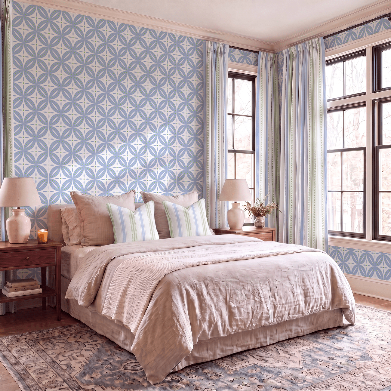 Leaf Me Be Periwinkle Grid Wallpaper - Lemon Park