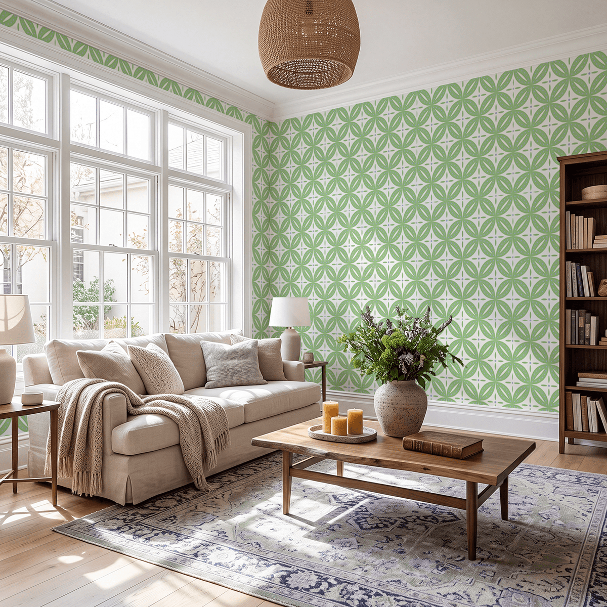 Leaf Me Be Willow Grid Wallpaper - Lemon Park