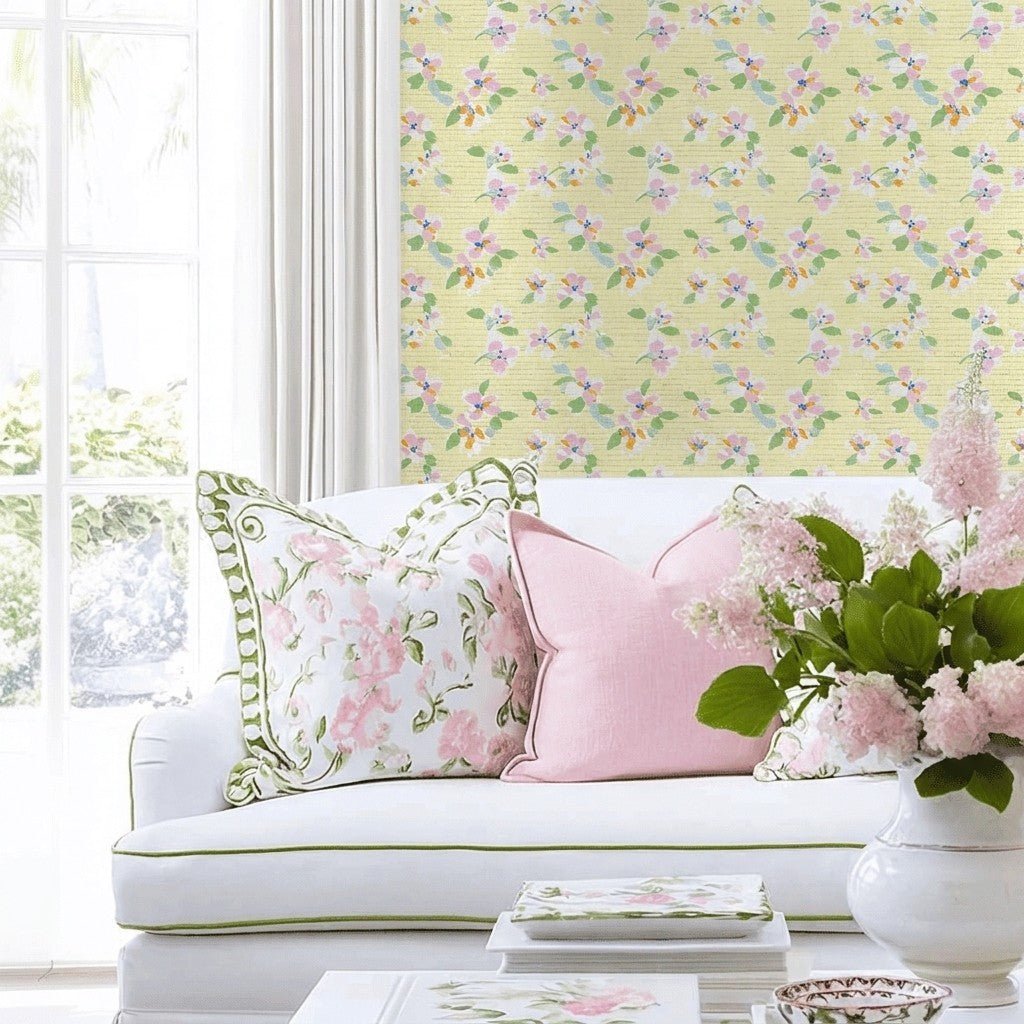 Lemon Meringue Faux Grasscloth Wallpaper - Lemon Park
