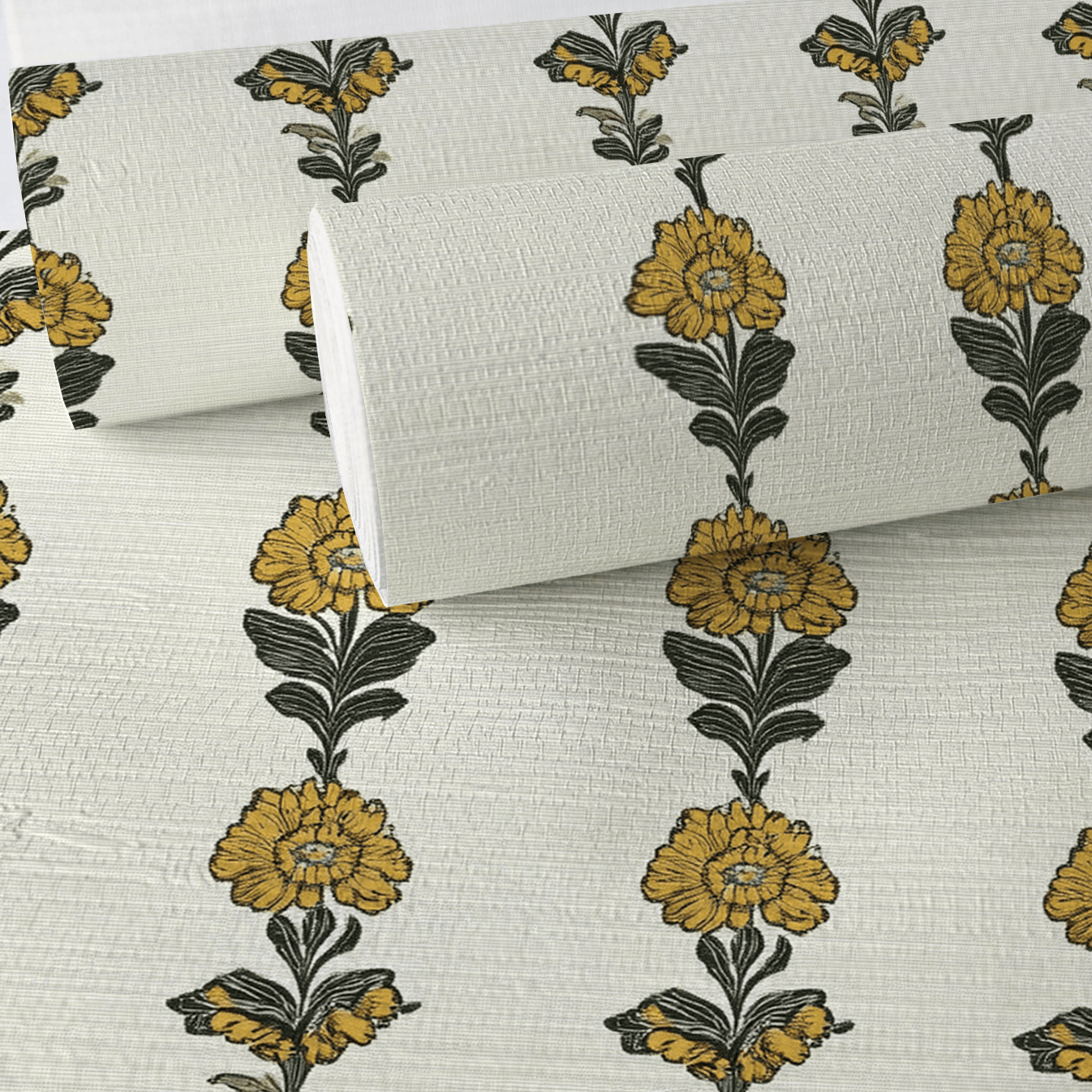 Lemon Poppy Faux Grasscloth Wallpaper - Lemon Park