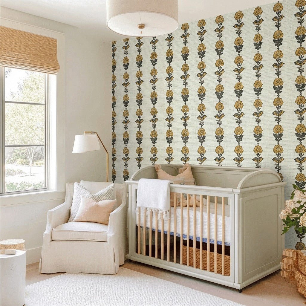Lemon Poppy Faux Grasscloth Wallpaper - Lemon Park