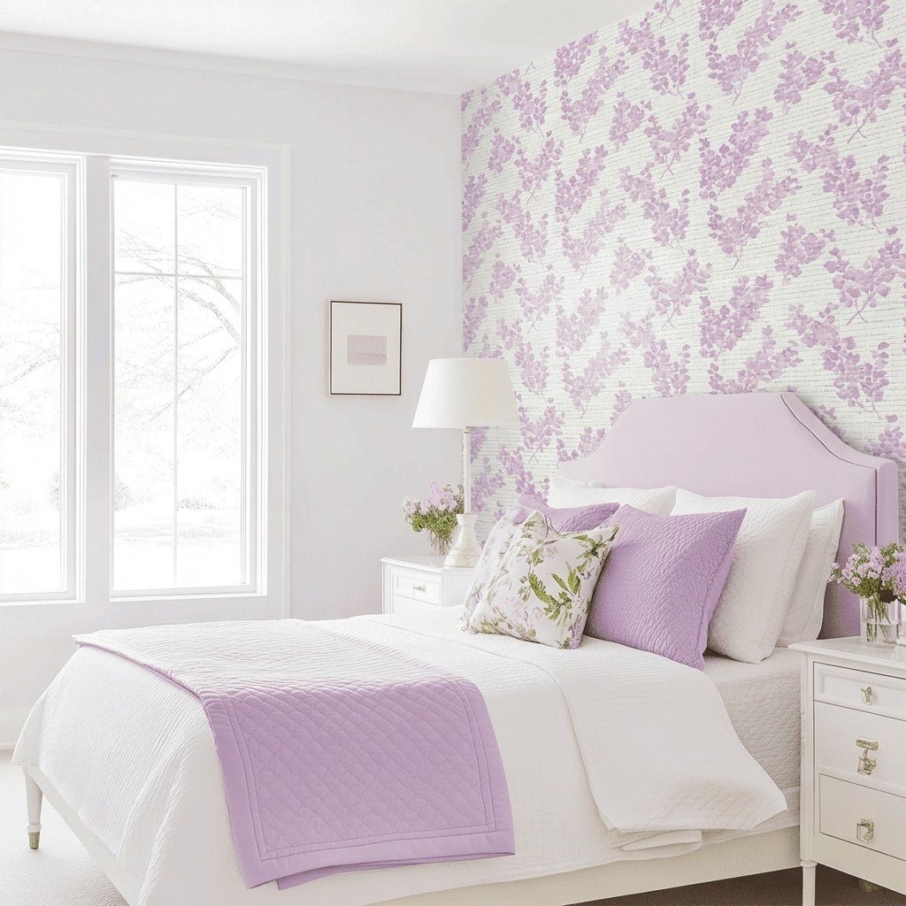 Lilac Stems Faux Grasscloth Wallpaper - Lemon Park