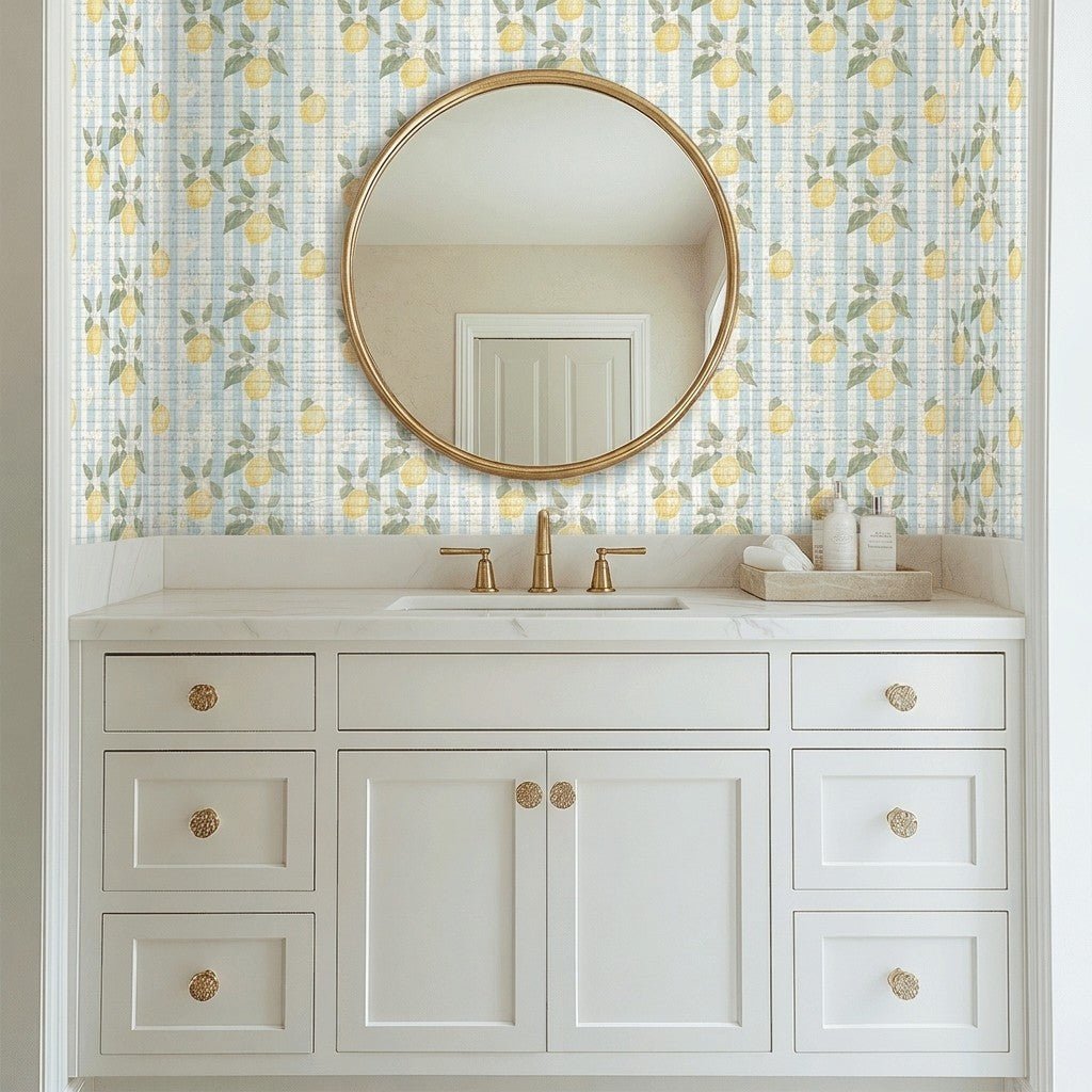 Limoncello Faux Grasscloth Wallpaper - Lemon Park