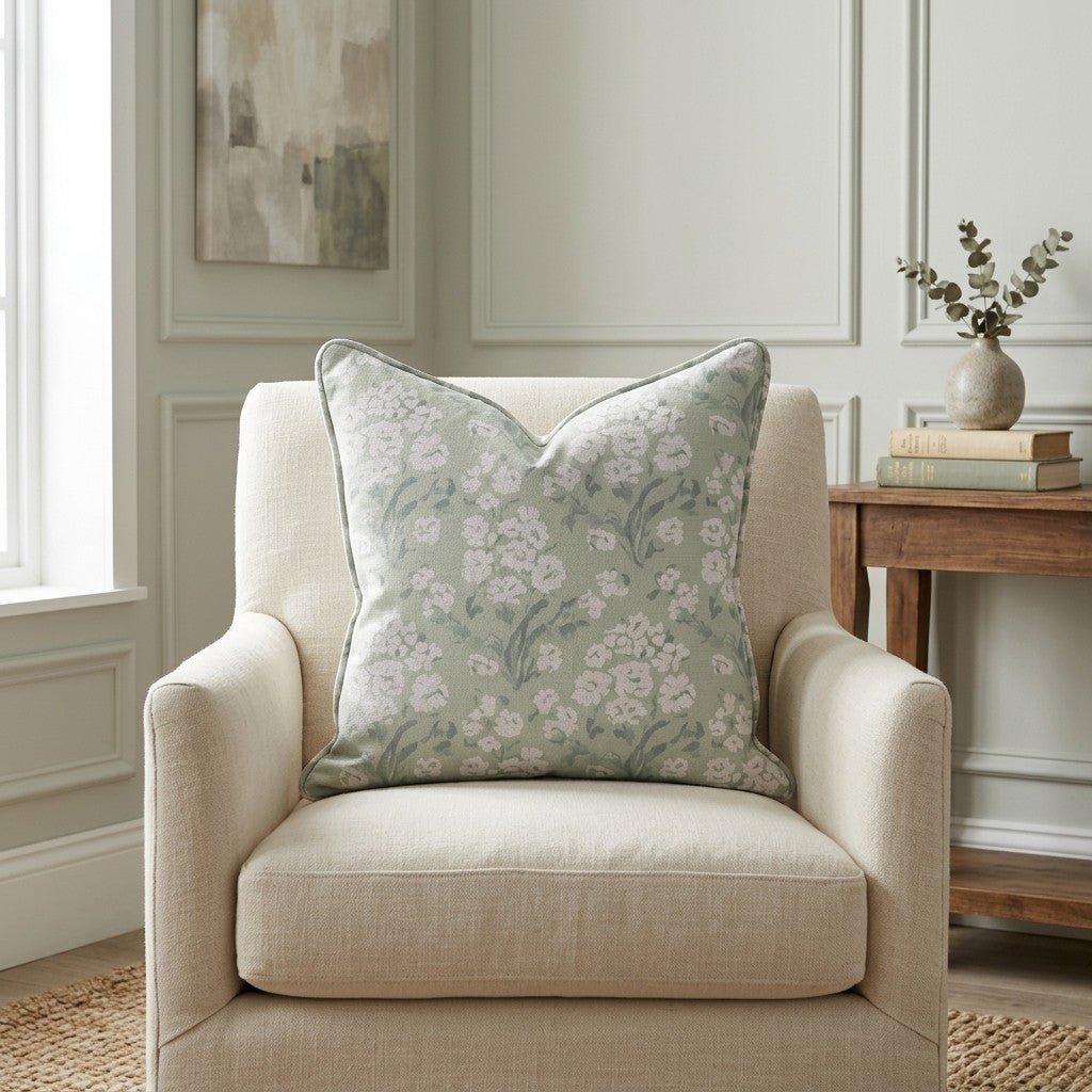 Linen Bloom Throw Pillow - Lemon Park
