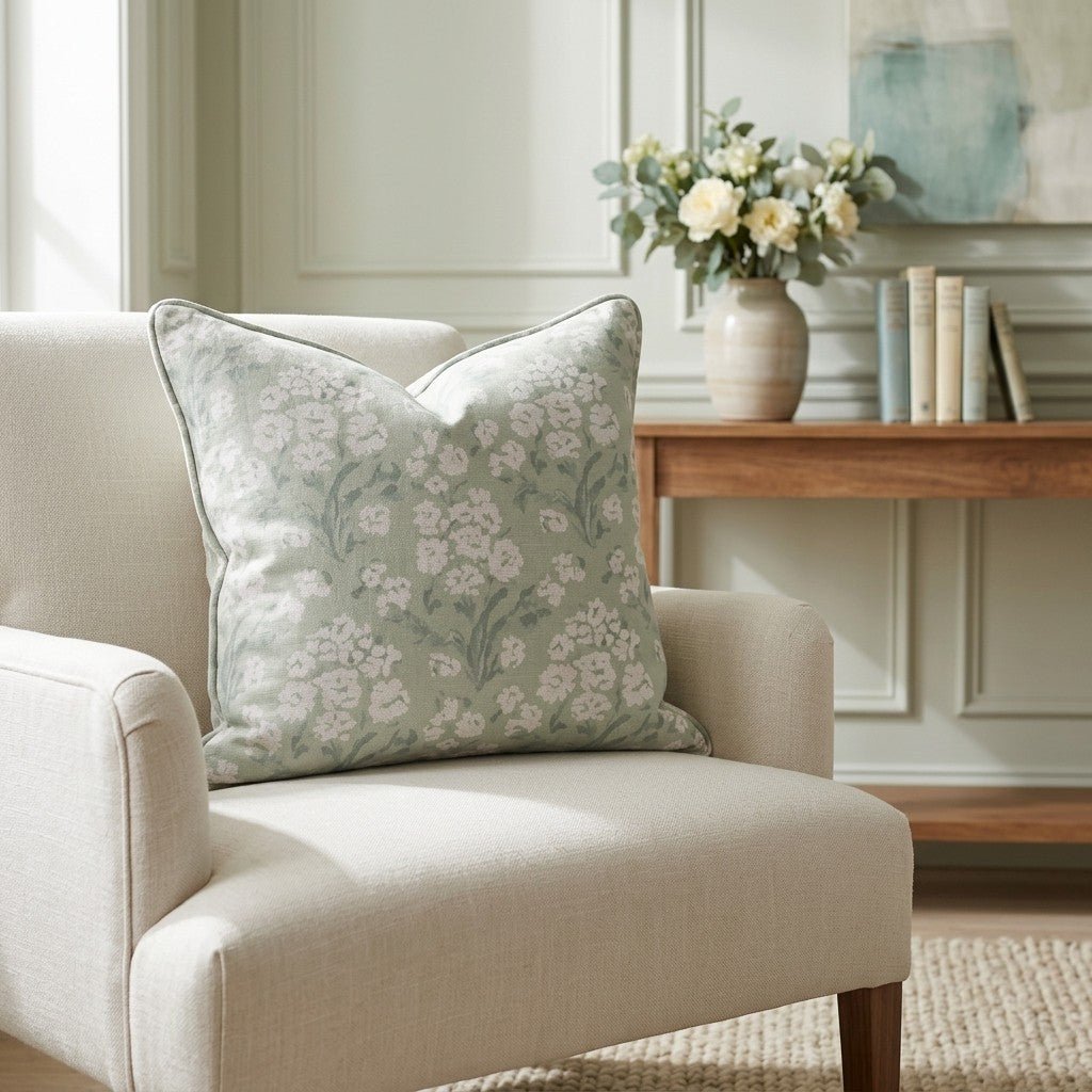 Linen Bloom Throw Pillow - Lemon Park