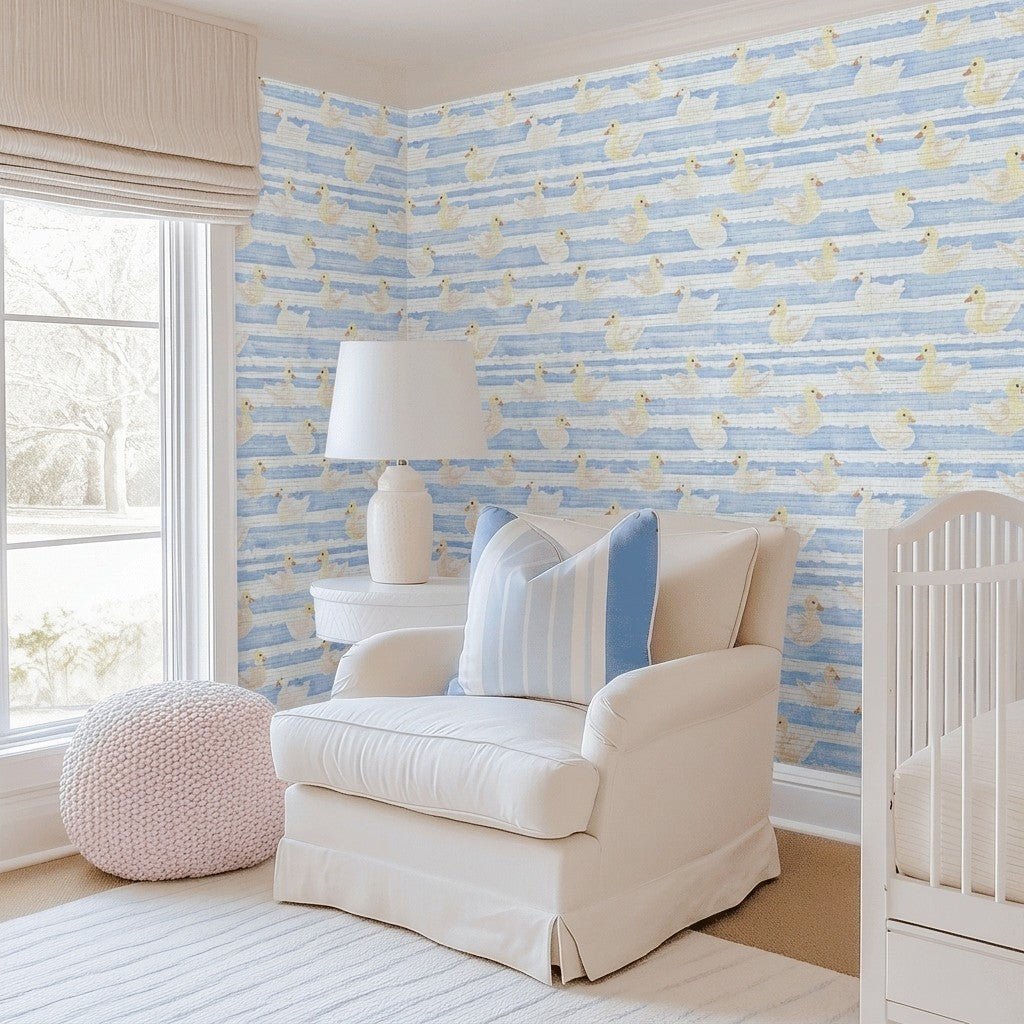 Little Ducklings Faux Grasscloth Wallpaper - Lemon Park