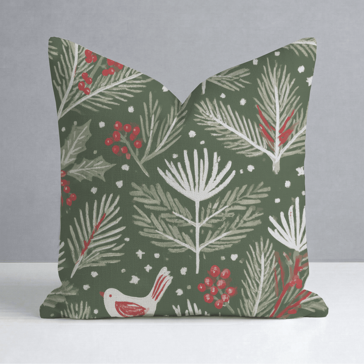 Little Red Bird Boughs Throw Pillow - Lemon Park