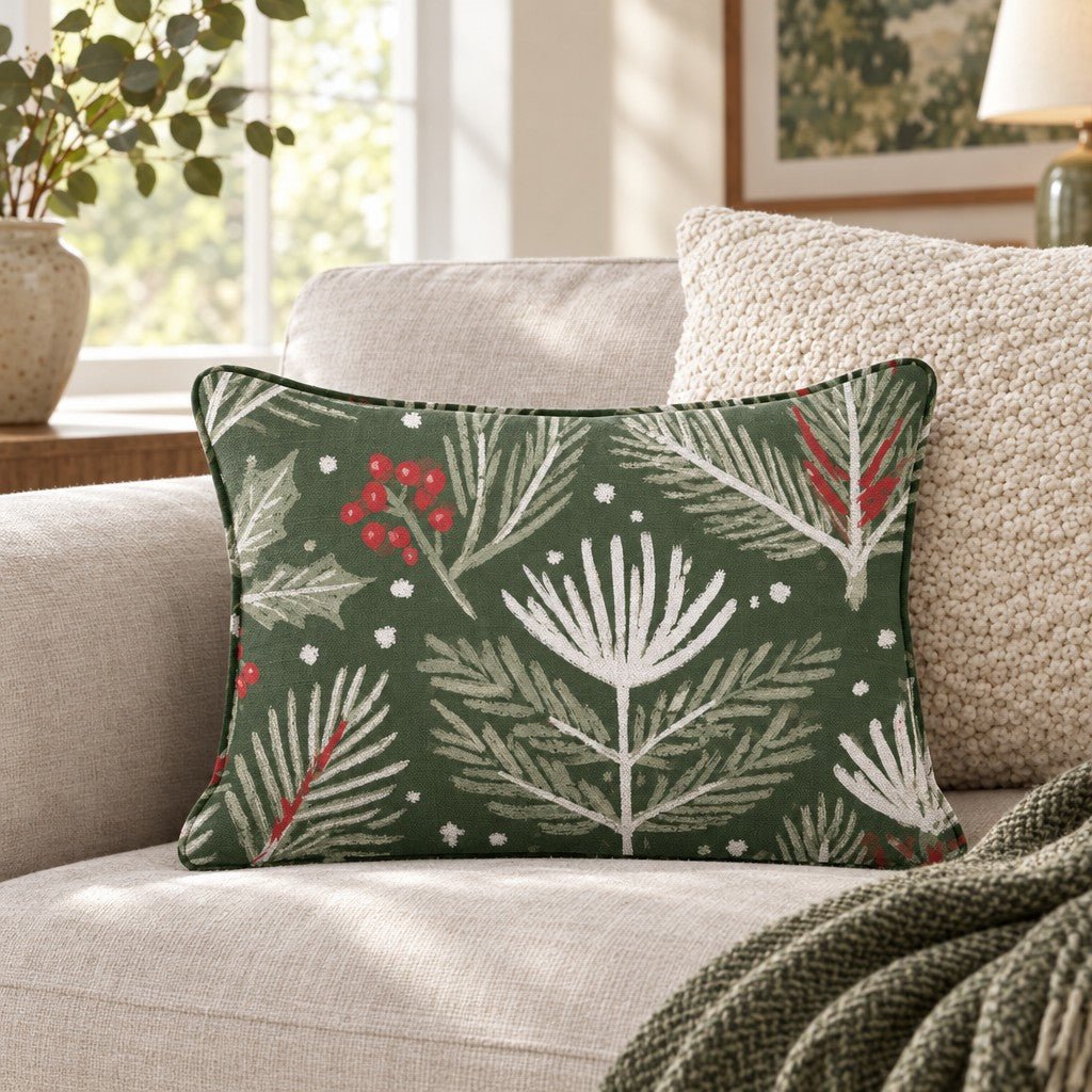 Little Red Bird Boughs Throw Pillow - Lemon Park