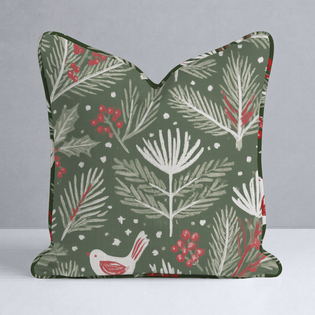 Little Red Bird Boughs Throw Pillow - Lemon Park