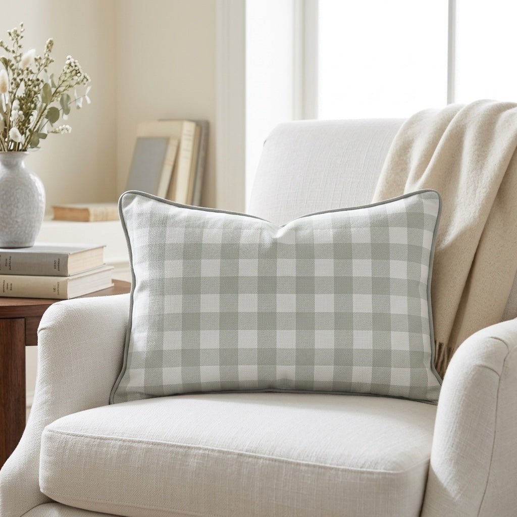 Loose Stems Lichen Gingham_ Throw Pillow - Lemon Park