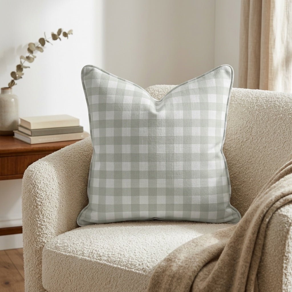 Loose Stems Lichen Gingham_ Throw Pillow - Lemon Park