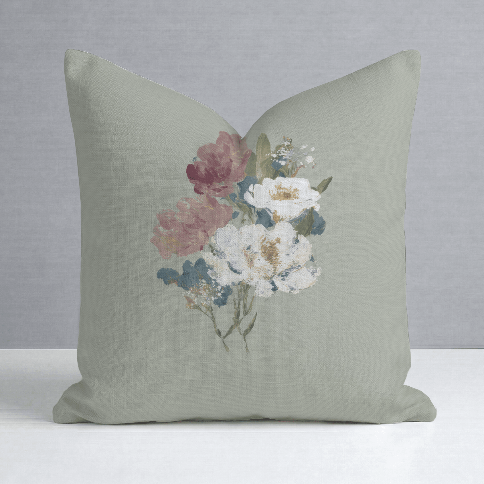 Loose Stems Sage Floral Throw Pillow - Lemon Park