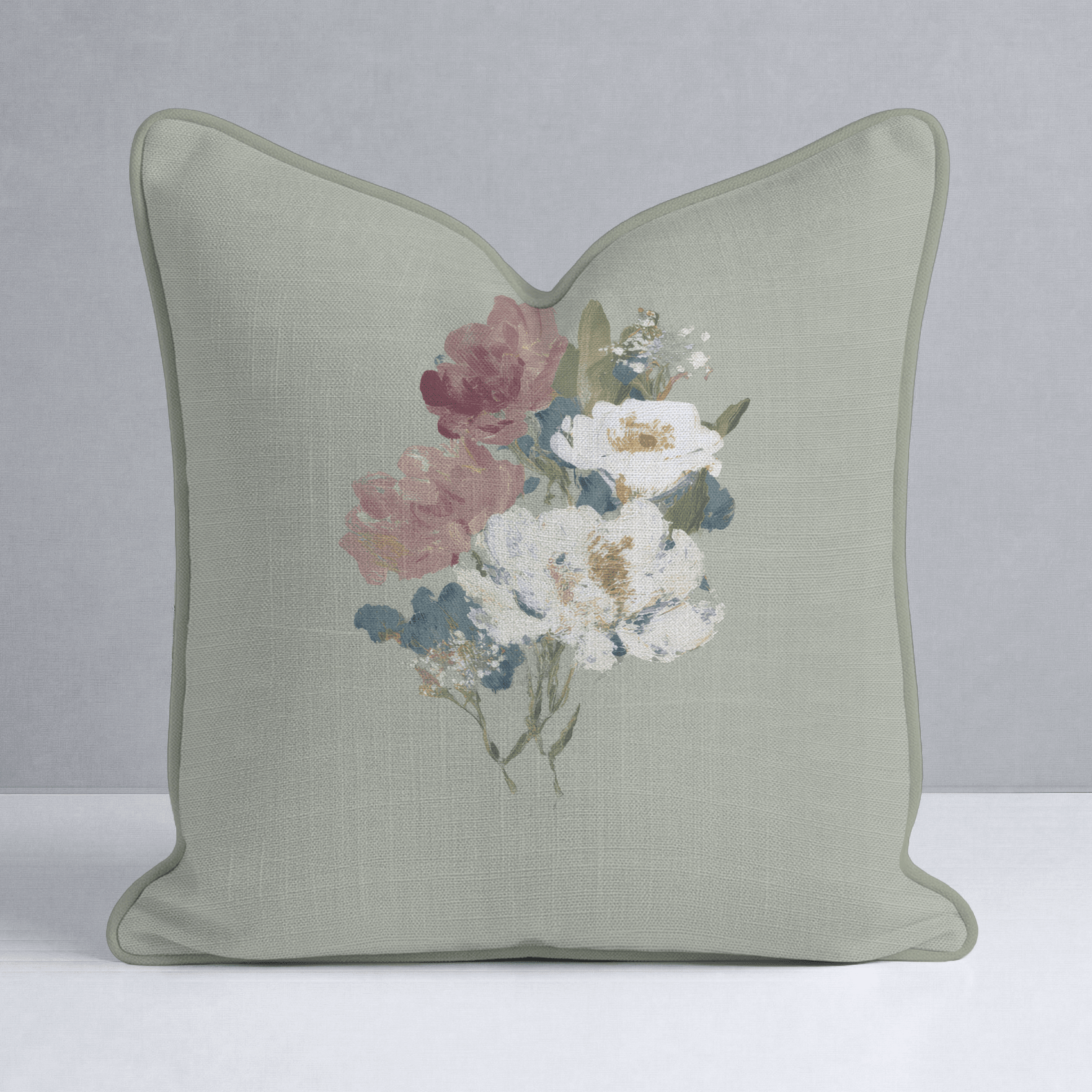 Loose Stems Sage Floral Throw Pillow - Lemon Park