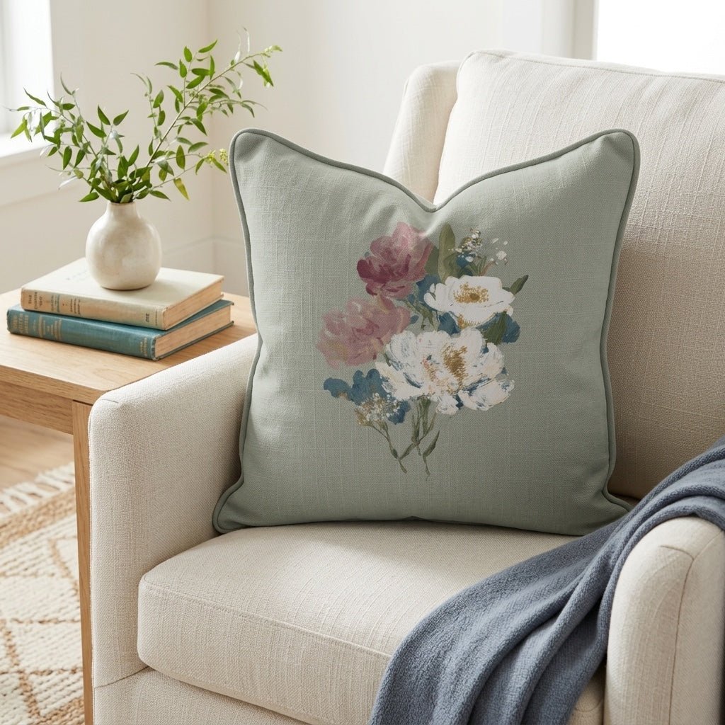 Loose Stems Sage Floral Throw Pillow - Lemon Park