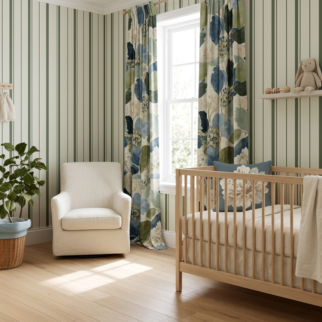 The Silk Garden Sage Stripes Wallpaper