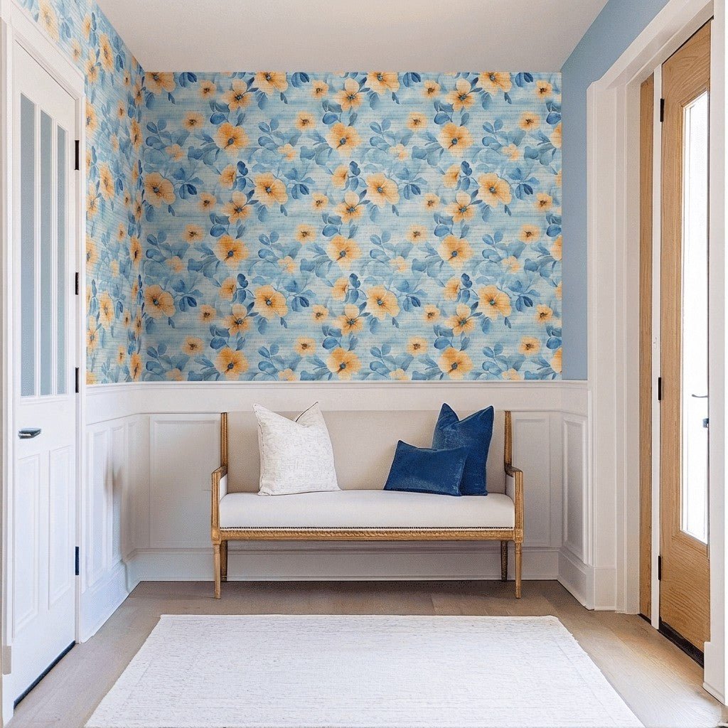 Magnolia Faux Grasscloth Wallpaper - Lemon Park