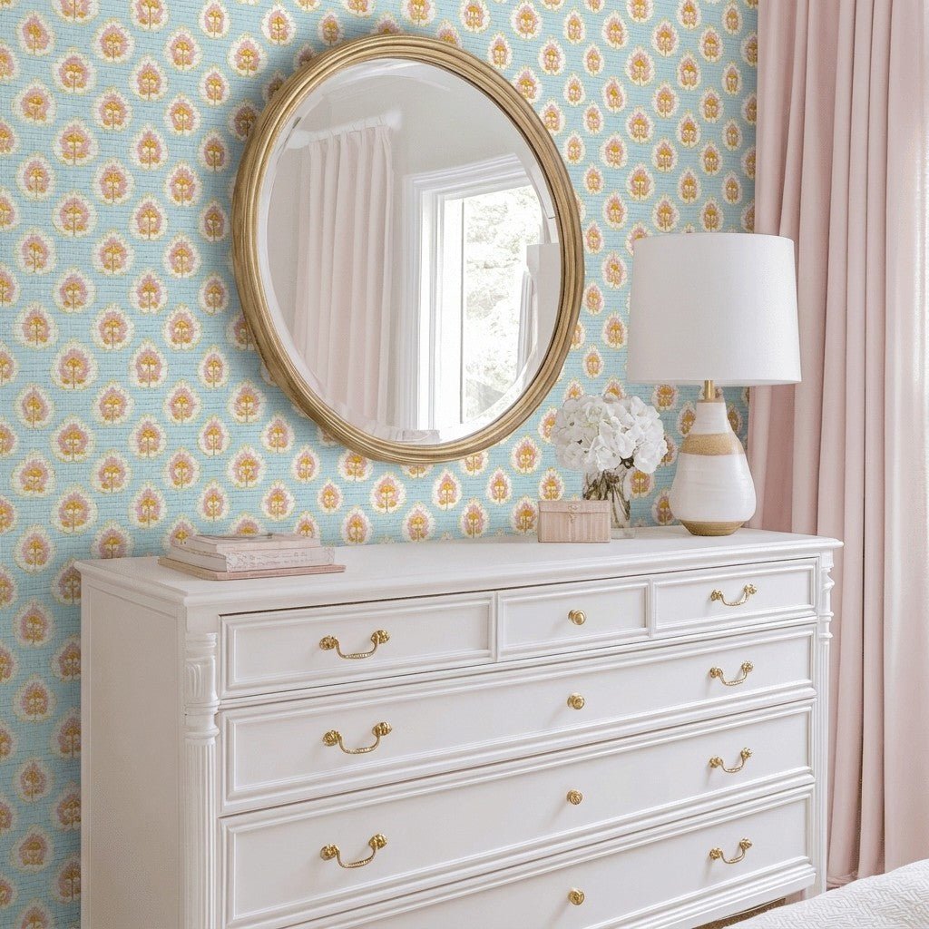 Magnolia Mist Faux Grasscloth Wallpaper - Lemon Park