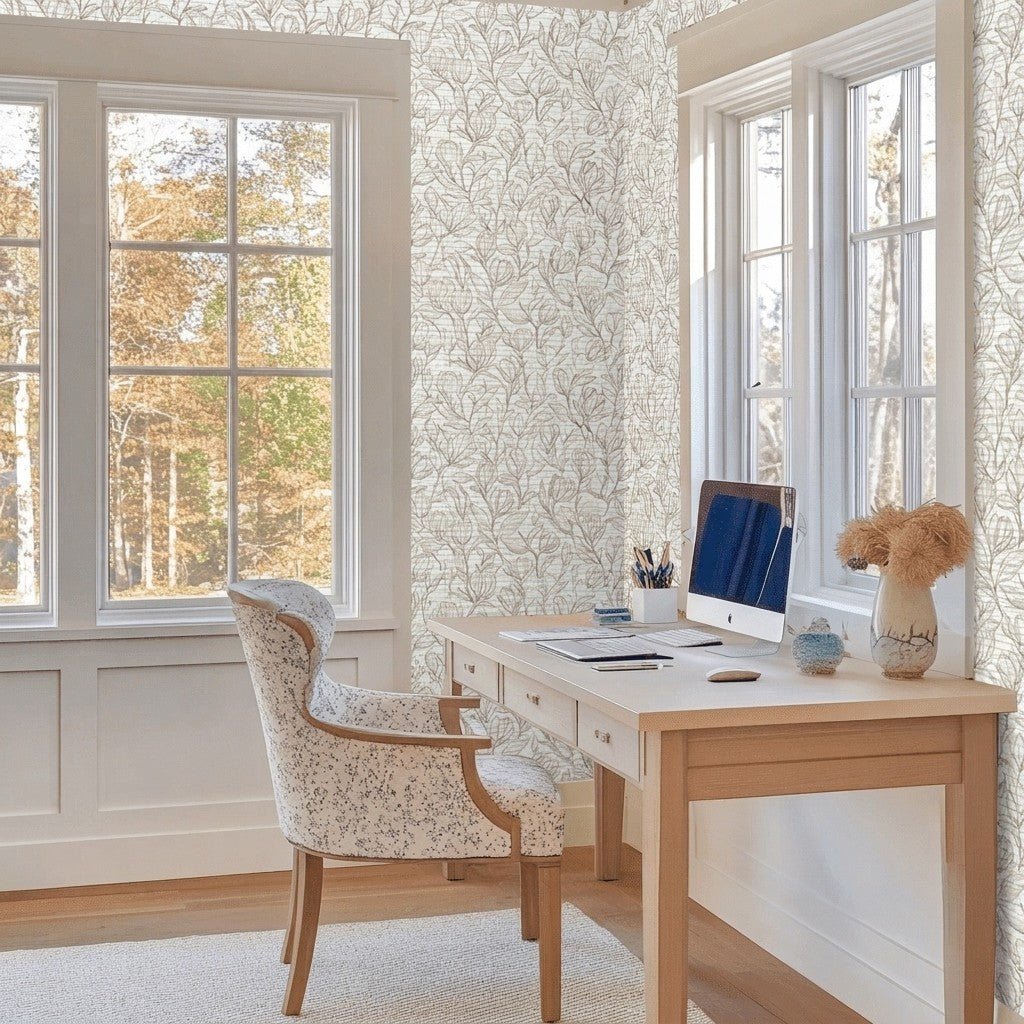 Magnolia Sketch Faux Grasscloth Wallpaper - Lemon Park