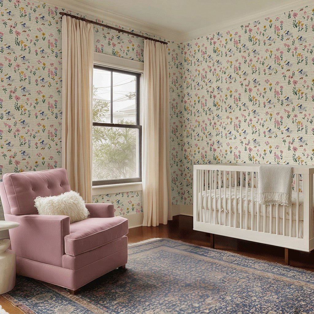 Meadow Scatter Faux Grasscloth Wallpaper - Lemon Park