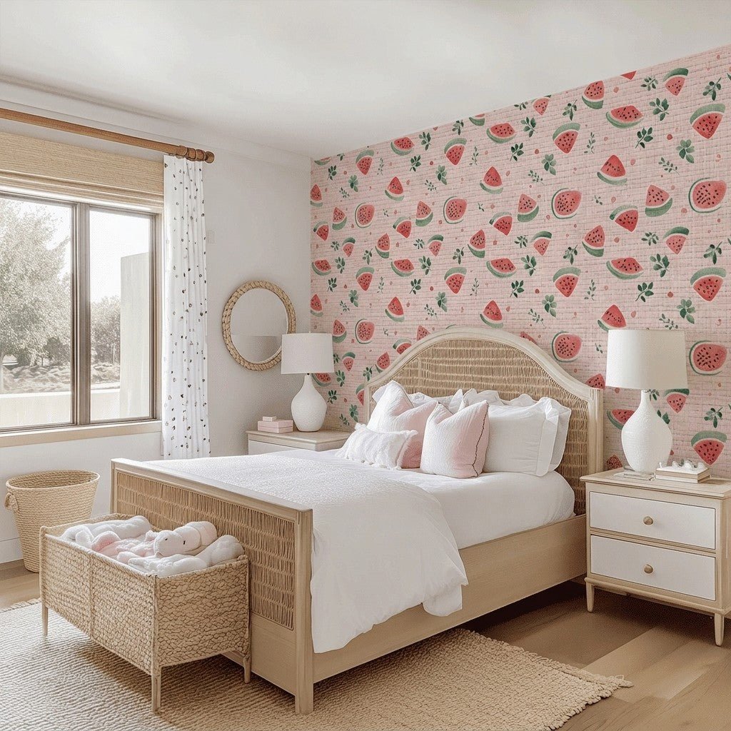 Melon Crush Faux Grasscloth Wallpaper - Lemon Park