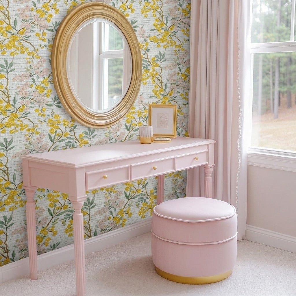 Mimosa Melody Faux Grasscloth Wallpaper - Lemon Park