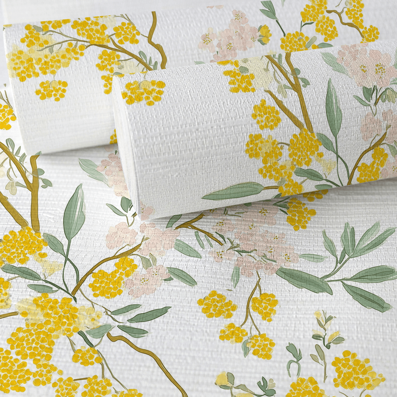 Mimosa Melody Faux Grasscloth Wallpaper - Lemon Park