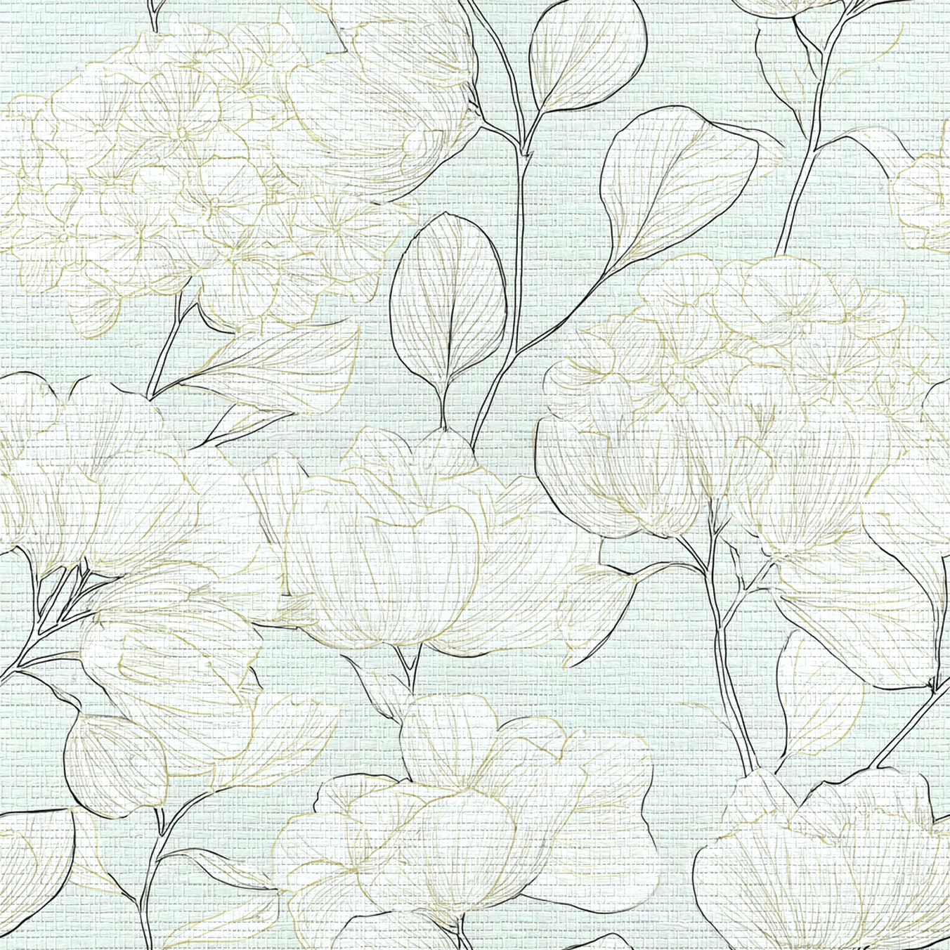Mint Hydrangea Faux Grasscloth Wallpaper - Lemon Park
