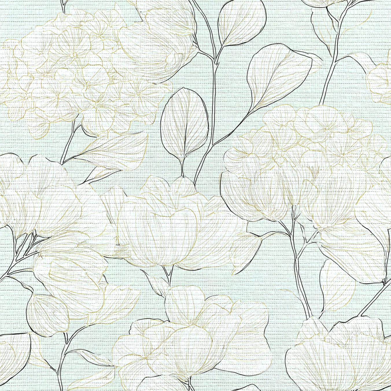 Mint Hydrangea Faux Grasscloth Wallpaper