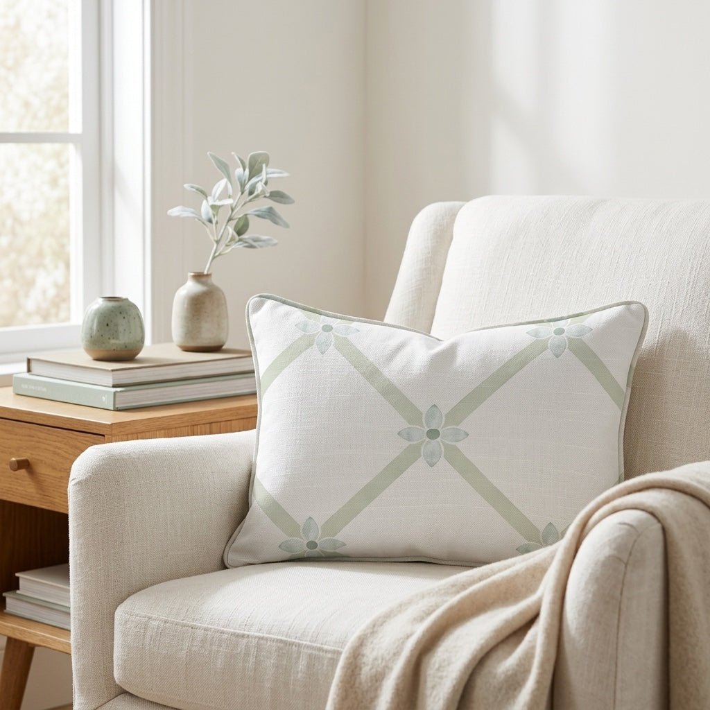 Mint To Be Floral Lattice Throw Pillow - Lemon Park