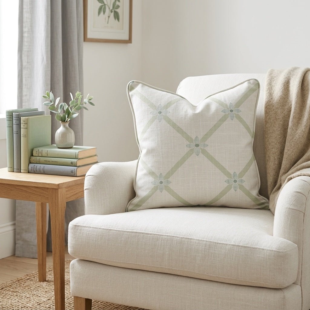 Mint To Be Floral Lattice Throw Pillow - Lemon Park