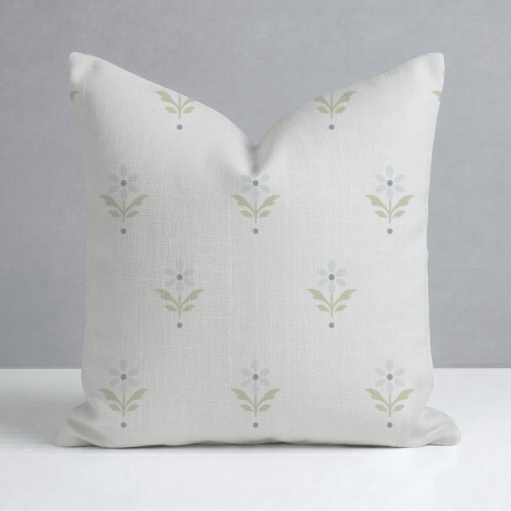 Mint To Be Ivory Block Print Throw Pillow - Lemon Park