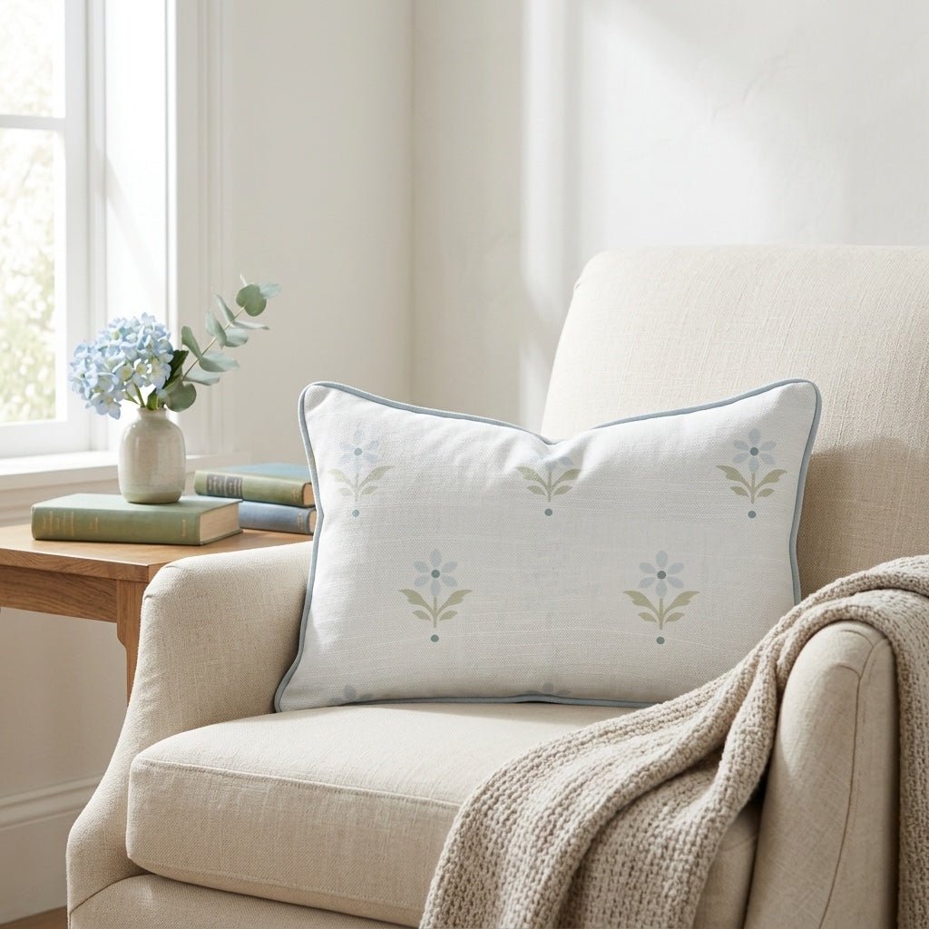 Mint To Be Ivory Block Print Throw Pillow - Lemon Park