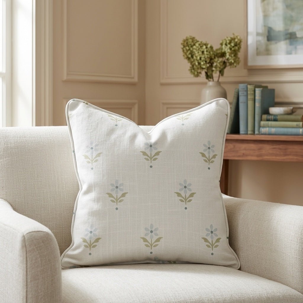 Mint To Be Ivory Block Print Throw Pillow - Lemon Park