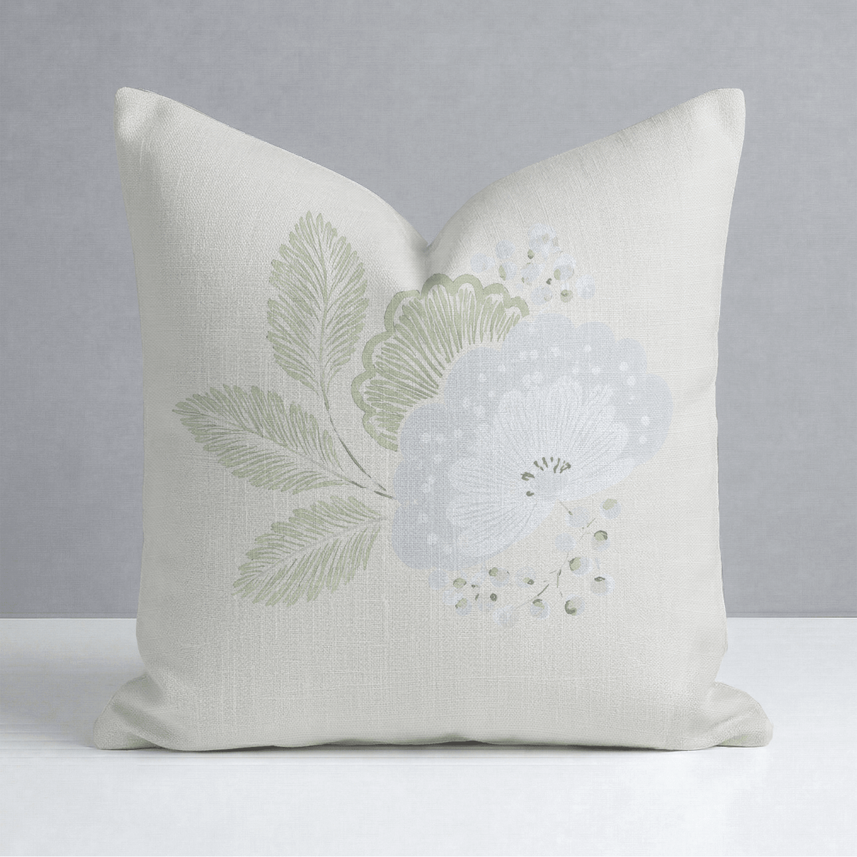 Mint To Be Ivory Mint Blossom Throw Pillow - Lemon Park