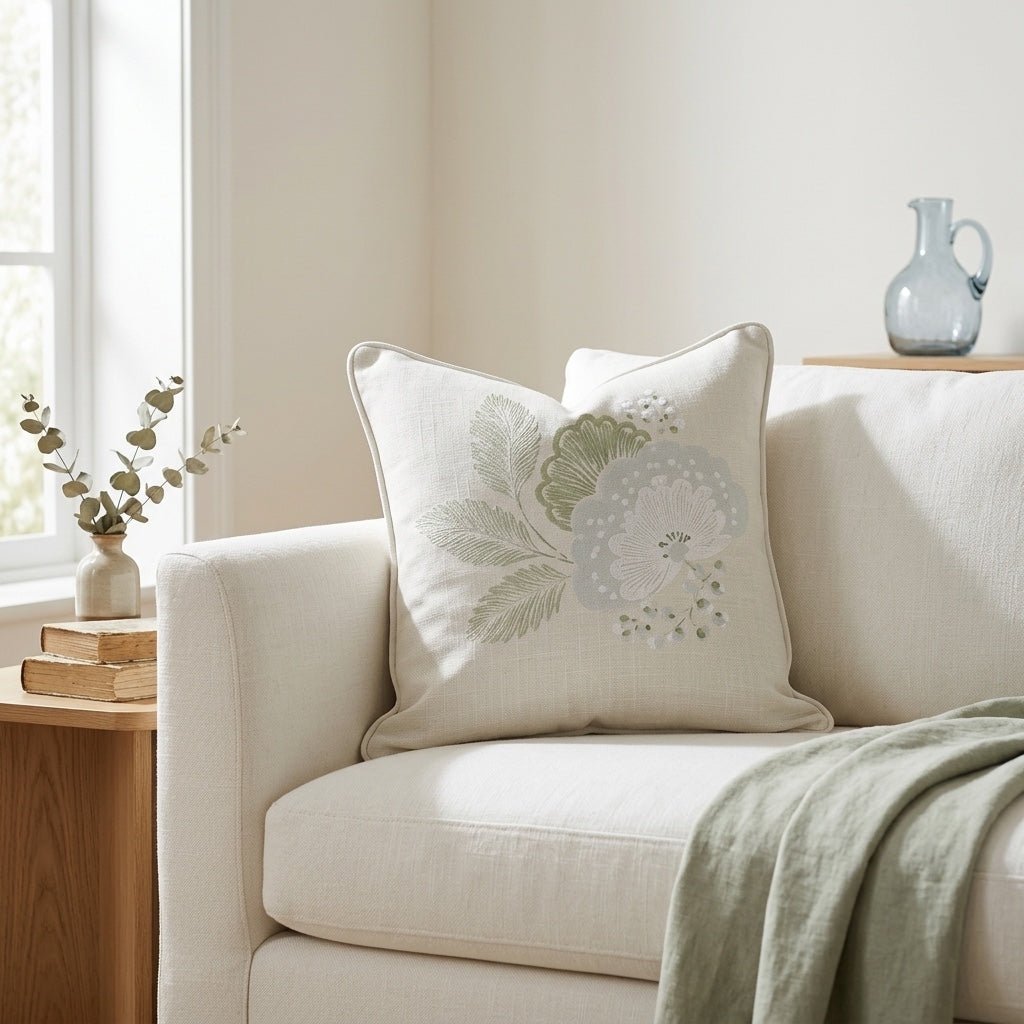 Mint To Be Ivory Mint Blossom Throw Pillow - Lemon Park