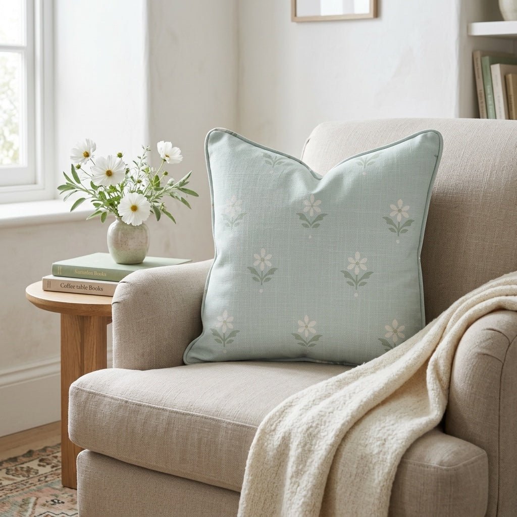 Mint To Be Sage Block Print Throw Pillow - Lemon Park